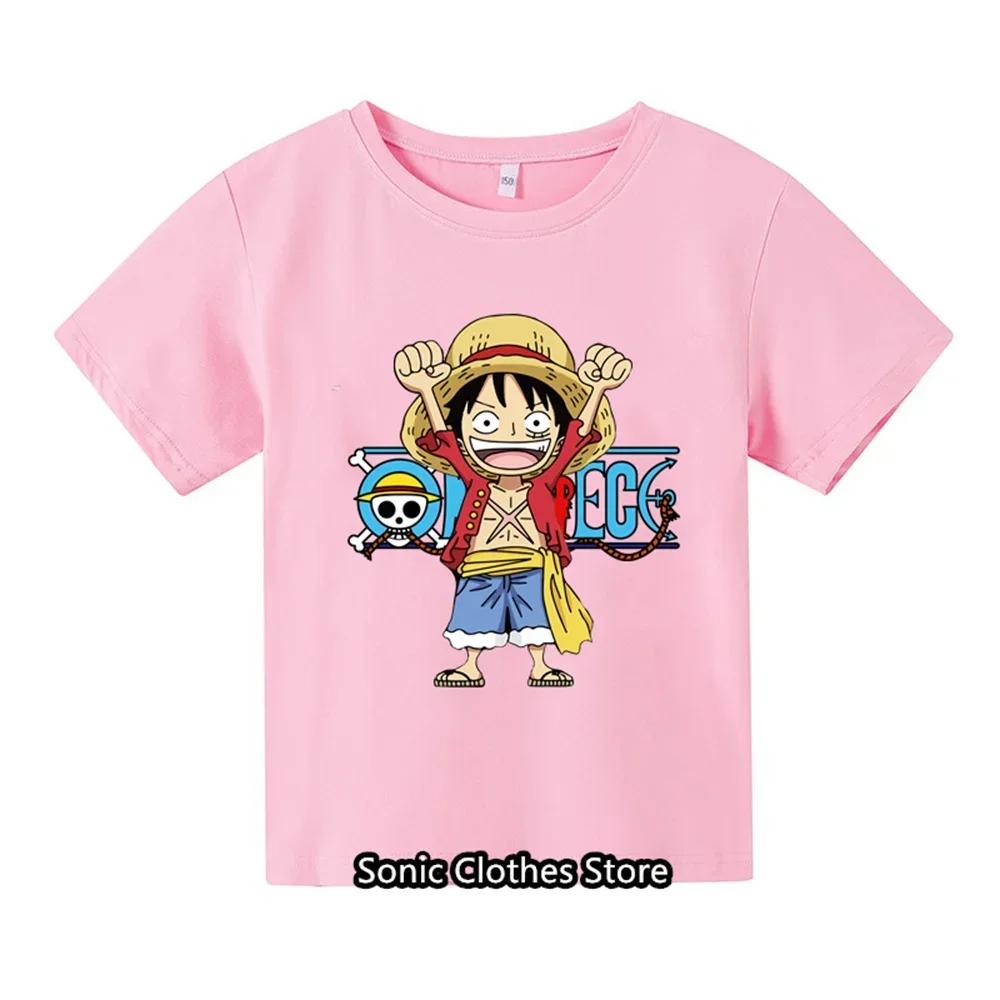 One Piece T-Shirt Kinderkleidung Kinder Reines Baumwoll-T-Shirt Cooles Cartoon Anime Sommer Freizeit Oberteile T-Shirt Luffy Junge Mädchen Streetwear 110