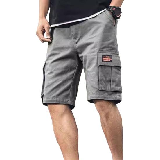 Herren-Cargo-Shorts in Übergröße, locker, einfarbig, mit mehreren Taschen, gerade, weich, atmungsaktiv, Taschen mit mittlerer Taille, schnell trocknende knielange Shorts M grau