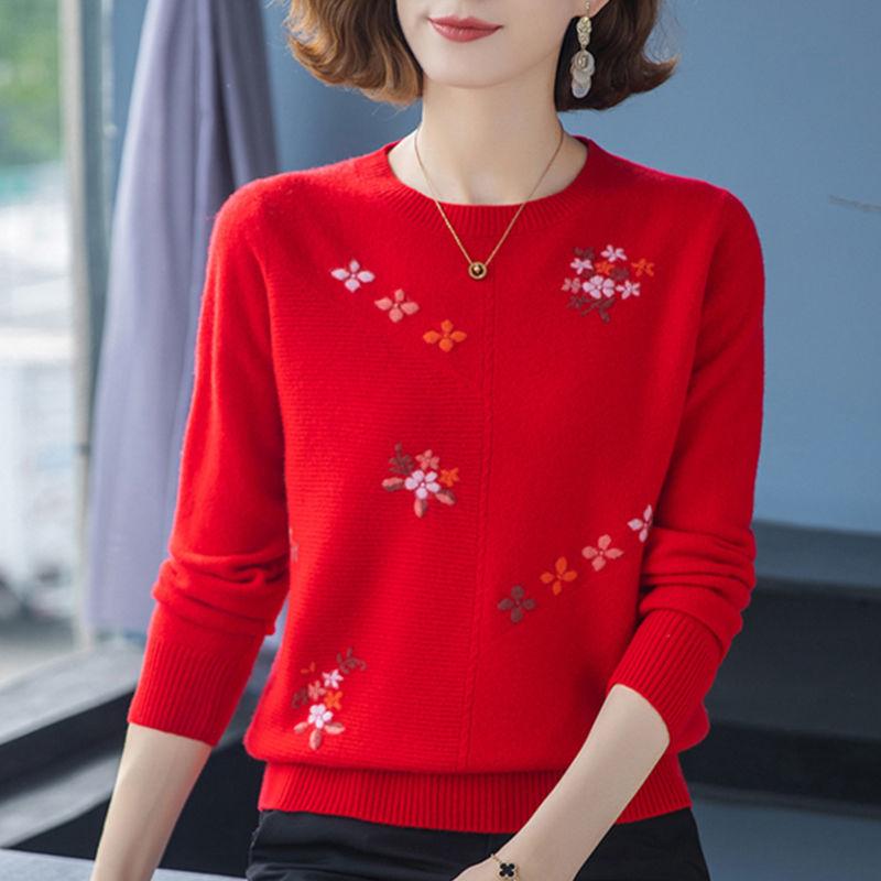 Strickpullover, Lockeres Übergrößen Damen Top Rundhals Unterhemd 4XL rot