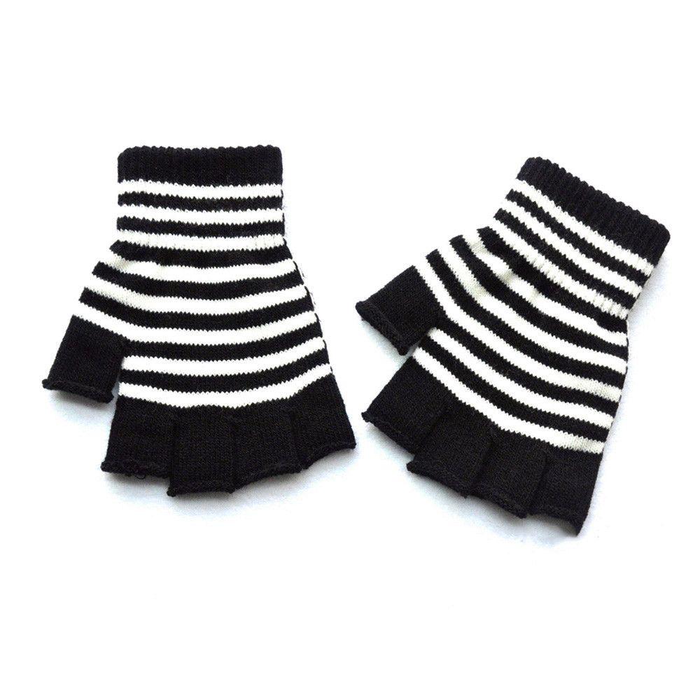 Gestreifte fingerlose Handschuhe in Unisex-Einheitsgröße, Gothic-Strickhandschuhe, fingerlose Handschuhe, warme, elastische, bequeme Handschuhe weiß