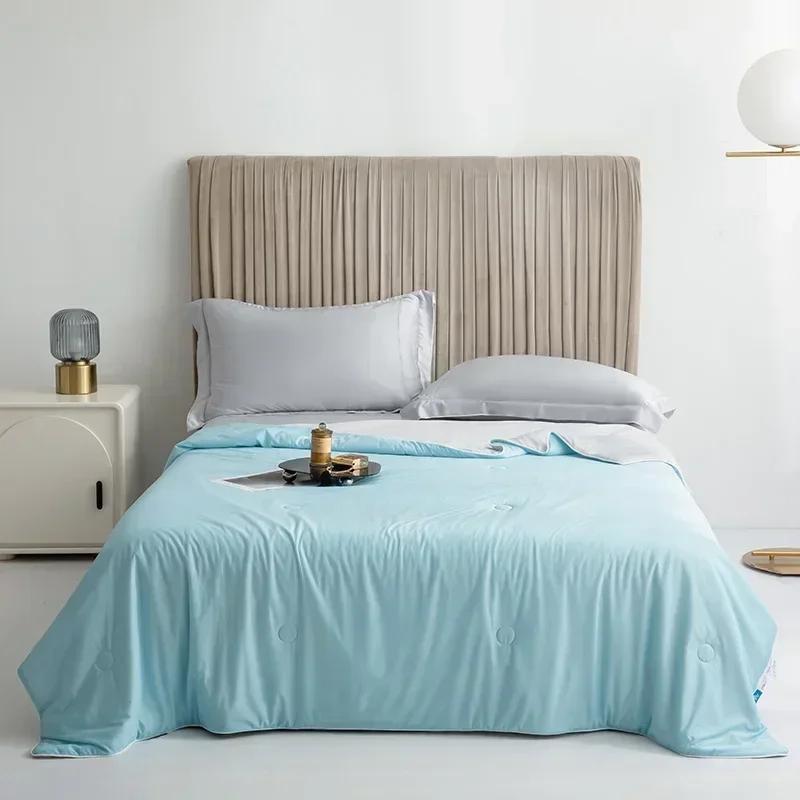 Kühlender Stoff, Klimaanlagen-Steppdecke, kühle Decken für Betten, doppelseitig, kalte, seidige Sommerdecke, leichte, gekühlte Bettdecke 150x200cm gray