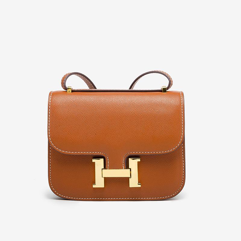 Tofu Tasche Kangkang Tasche H Schnalle Schulter Umhängetasche Stewardess Tasche Kleine Quadratische Tasche Damen Tasche small 18cm brown