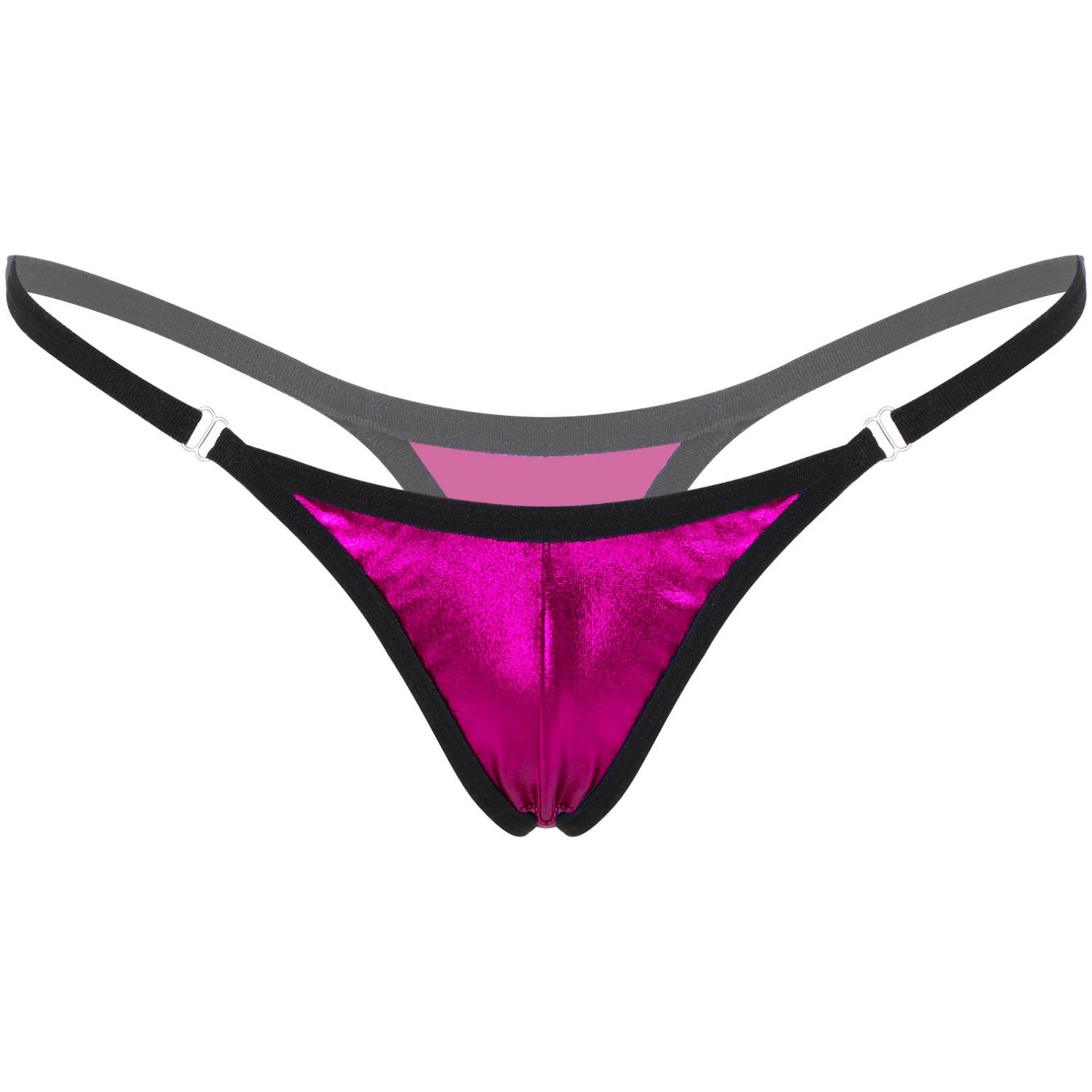 Glänzender Micro-Tanga mit niedrigem Bund für Damen, sexy G-String-Unterwäsche, Bikinihose One Size heißes rosa