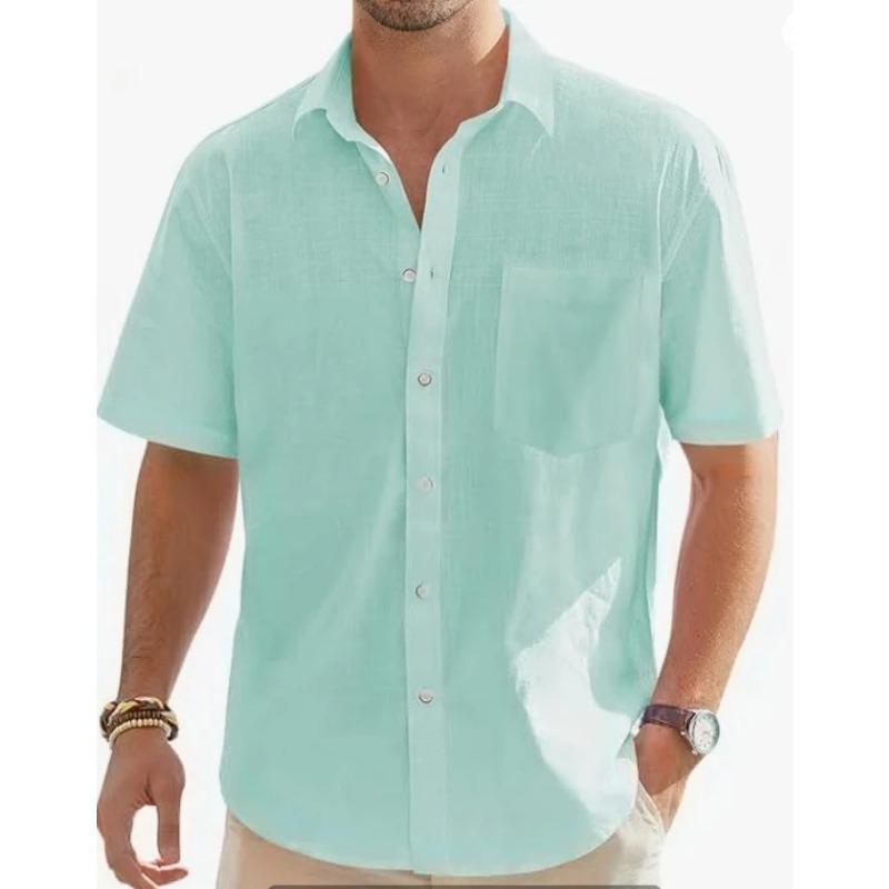 Herren Sommer Neuer Stil Europäische und Amerikanische Mode Klassisch Bequem Atmungsaktiv Baumwolle und Hanf Einfarbig Top Hemd XXXXL hellgrüne