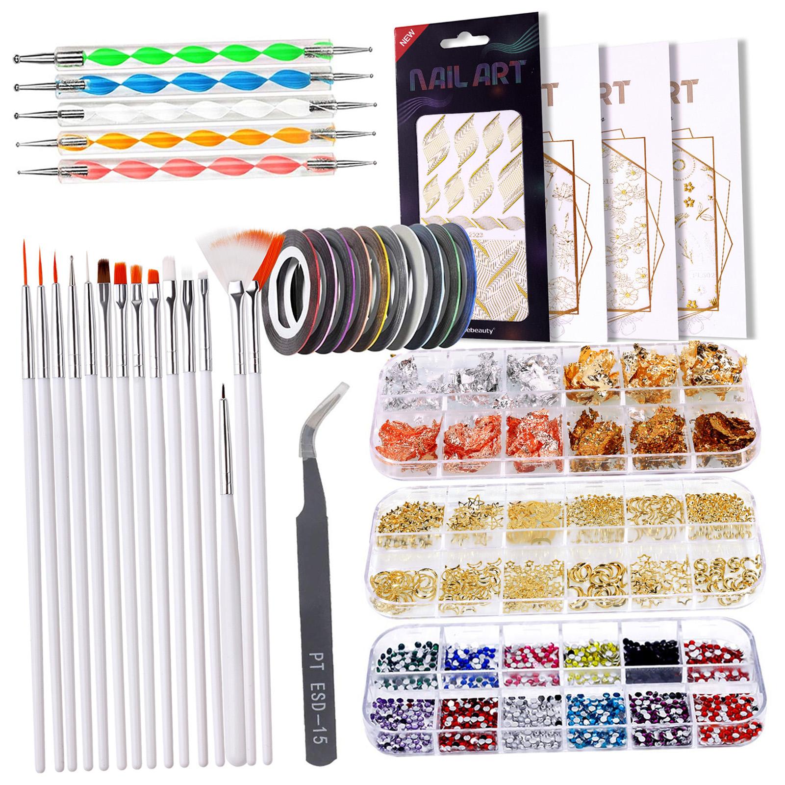 Nail Art Kit, professionelles Pinsel-Dekorations-Faden-Stempel-Aufkleber-Nageldesign-Werkzeug-Set für den Salon