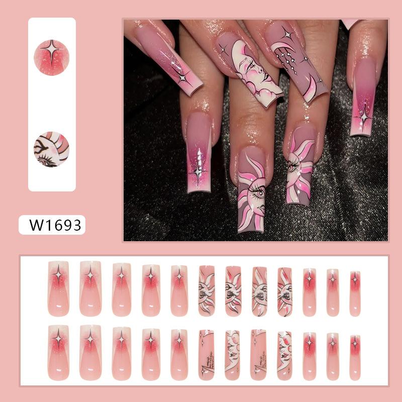 Künstliche Nägel Sonne Mond Tragen Nagel Abnehmbare Nagel Patch Linie Nagel Patch Nagel Patch Wasser Rohr Nagel