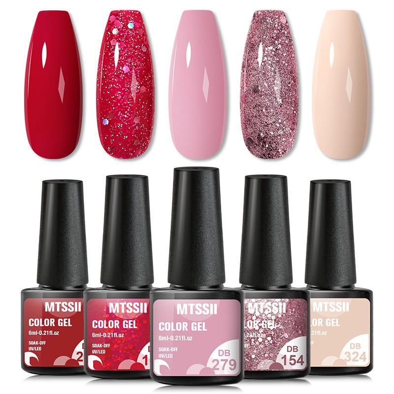 MTSSII 5 Flaschen/Set Nude Glitter Gel Nagellack Lack Shimmer Soak Off UV LED Nägel Gel Maniküre 5Pcs-10