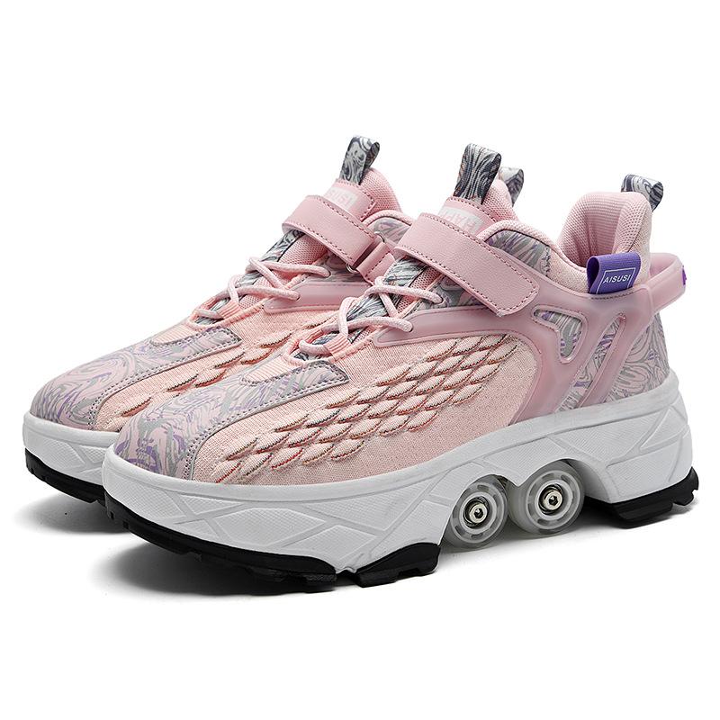 Runaway Schuhe Verformungsschuhe Vierrad-Doppelzweck-Rollschuhe Doppelreihige Runaway Schuhe Rollschuhe 39