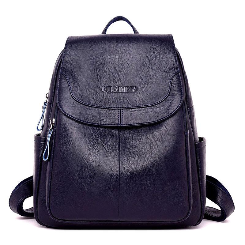 Frauen Tasche Rucksack Wilden Leder Schaffell Damen Rucksack Mode Mittelschule Weibliche Rucksack Tasche blau