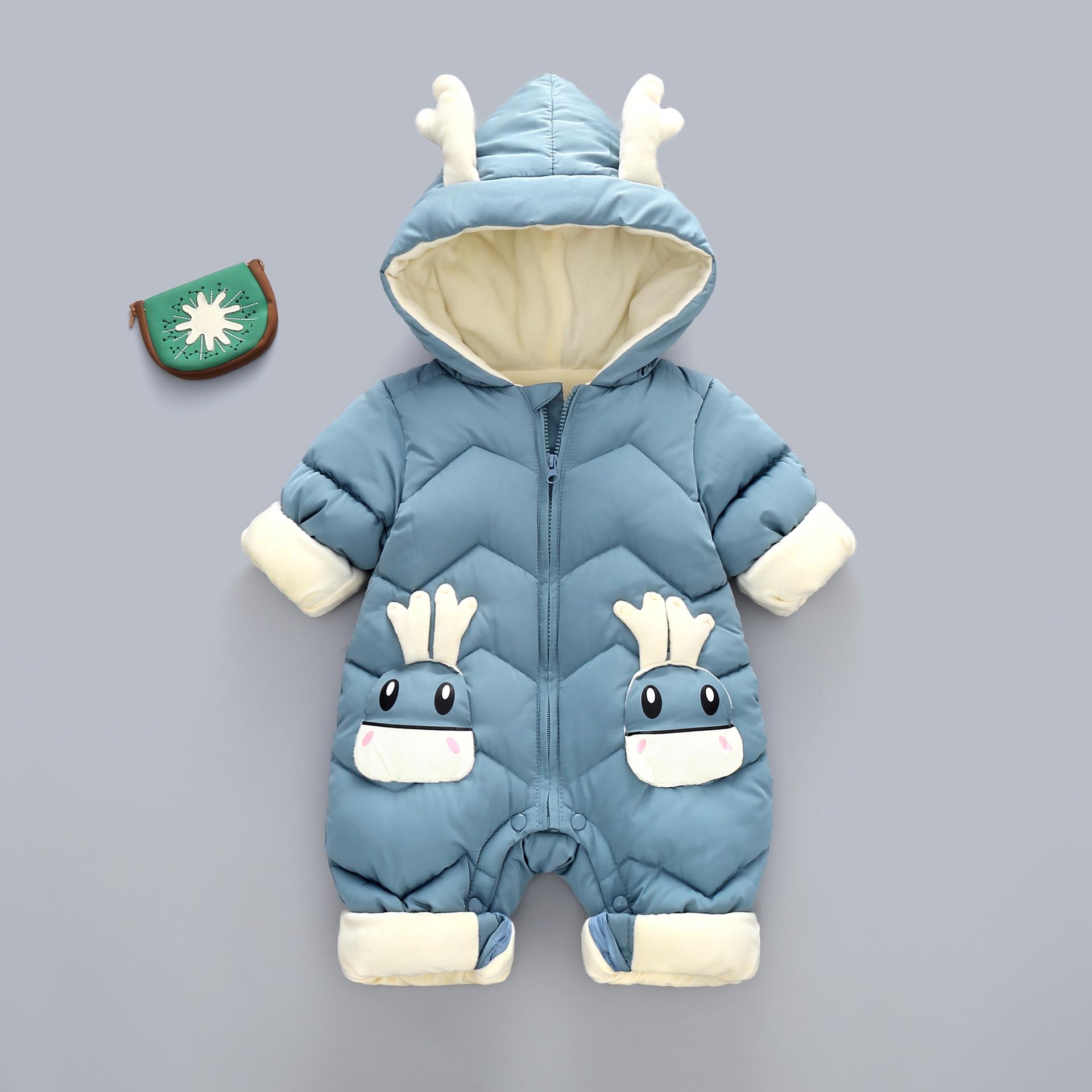 Warmer Babymantel Winter mit Kapuze Mantel Strampler Dickes Outfit Overall Overalls Schneeanzug Kinder Jungen Kleidung Kinderkleidung 73 blau