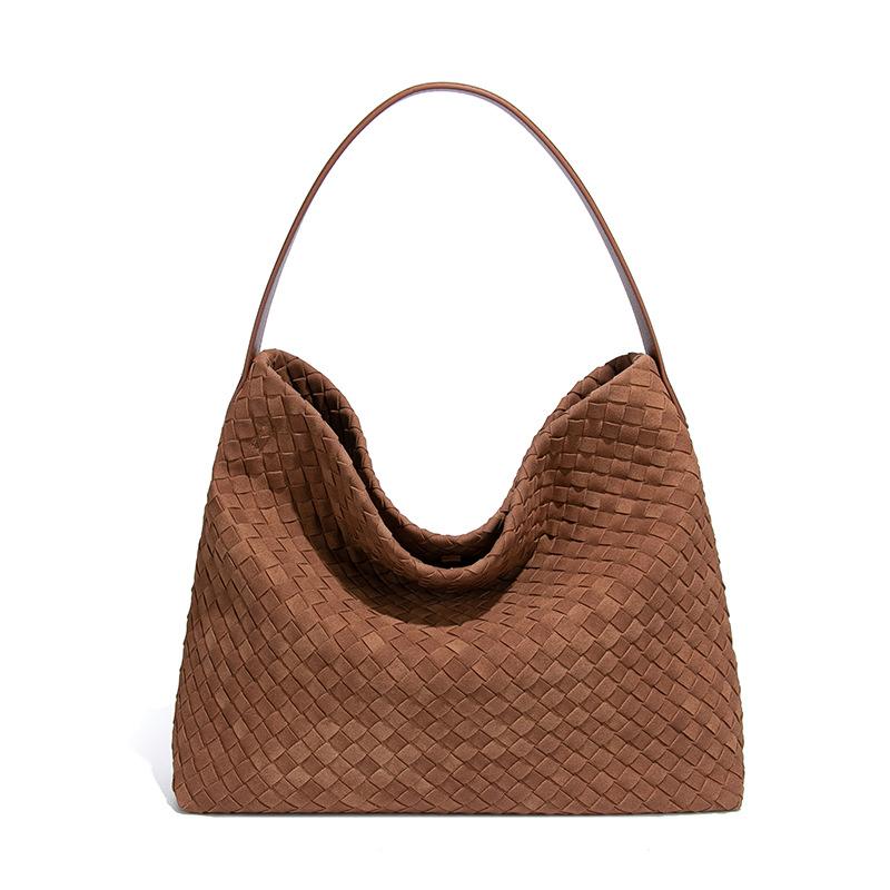 Hochwertige, große Tasche, Gewebte Tasche für Damen, Umhängetasche, Crossbody-Tasche, Unterarmtasche, Beuteltasche, Mattierte Wildleder-Tragetasche brown