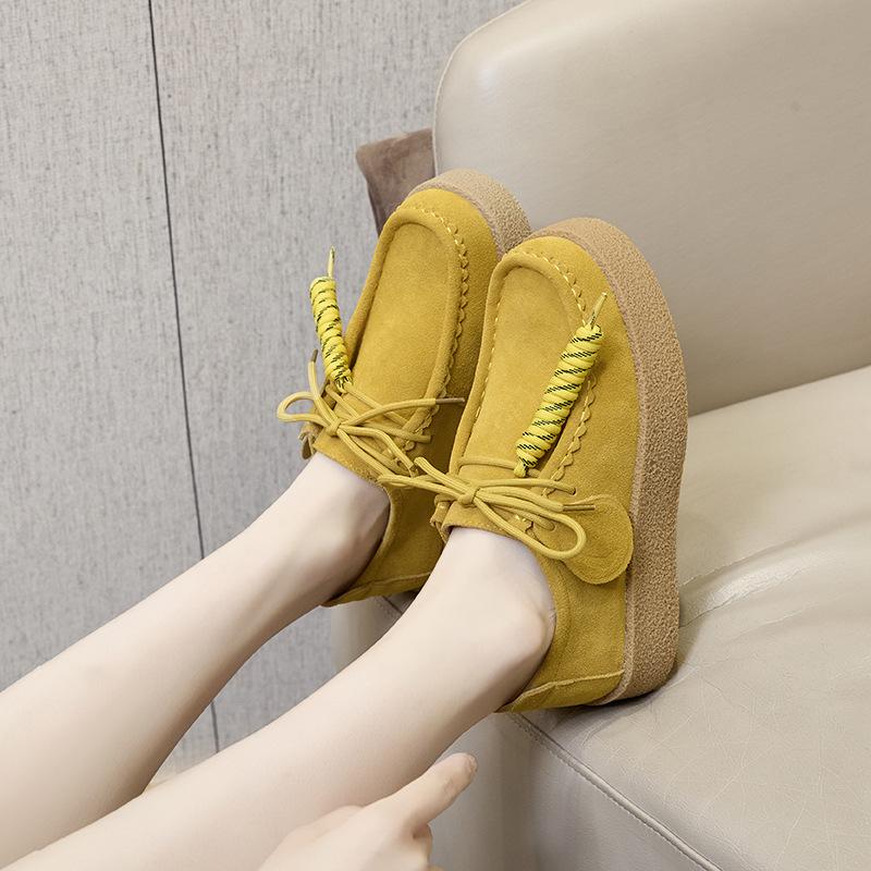 Mode Damen Schuhe Nubukleder Lässige Flache Schuhe Leder Einzelne Schuhe Damen Walking Rutschfest Chaussure Femme Zapatos De Mujer 41 gelb
