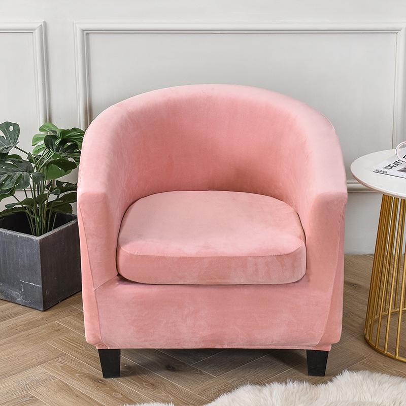 Samt-Stuhlhussen für Club-Sessel, Stretch-Sofa-Schonbezug, abnehmbarer Couchbezug für Wanne, Bartheke, Wohnzimmer, 2 Stück/Set rosa