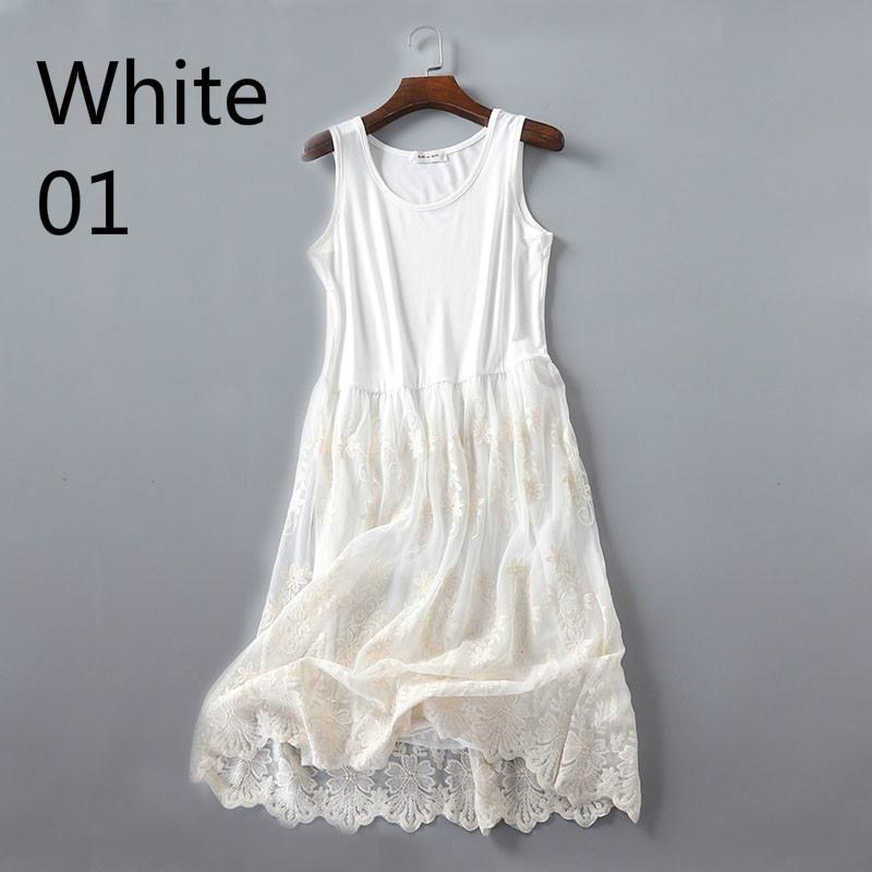 Frauen Stickerei Blumen unter Kleid Petticoat Leibchen voller Slip Riemchen Schicht Tüll hohe Taille 01 weiß