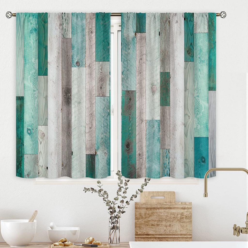 Amerikanische Vorhänge mit Retro-Druck für Holztüren, Vorhänge aus Polyester mit Stangentasche, dekorative Vorhänge für Schlafzimmer, Arbeitszimmer und Wohnzimmer W50xH140(CM)x2PCS&Grommet Top