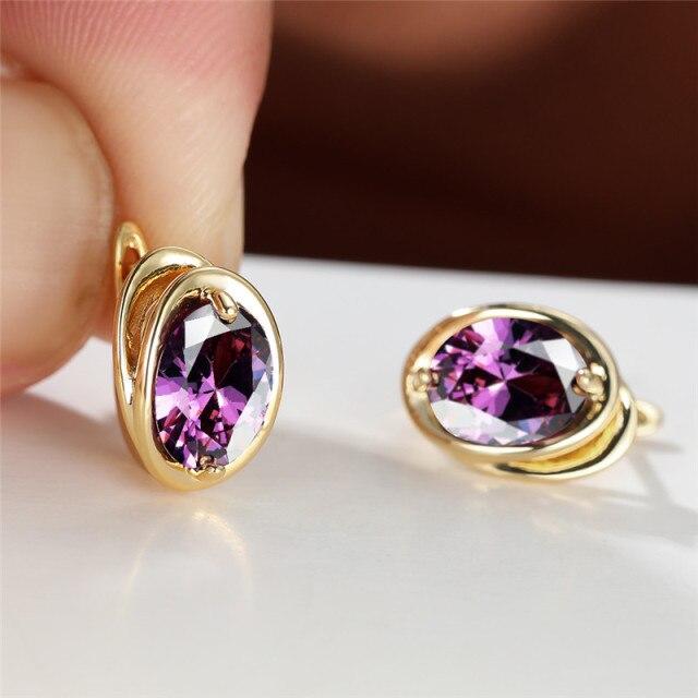 Multicolor Zirkon Oval Stein Ohrringe Vintage Gold Farbe Hochzeit Ohrringe Einfache Mode Regenbogen Kristall Hoop Ohrringe Für Frauen violett