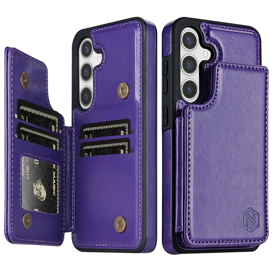 Brieftasche, einfarbig, magnetische Doppelschnalle, RFID-Sperrkarte, Ledertasche für Samsung Galaxy S24 Ultra S23 FE S22 Plus S21 S20 Samsung S23 FE violett