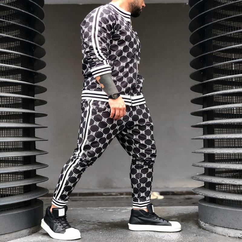 Trainingsanzug Männer Hülsen-track-sportmode Herren Set Zipper jacke anzug Langarm streifen Mantel + Hosen Turnhallen Männer Set Casual Sportswear Anzug XXXL