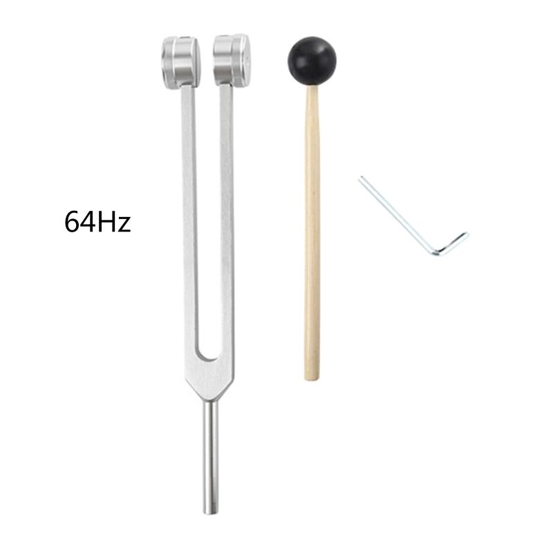 Stimmgabel 64 Hz Stimmgabel Gewichte Aluminium Klinische Qualität Nerven-/Sensorisch mit Holzhammer Ein Reparaturwerkzeug Ohrenreinigung silber
