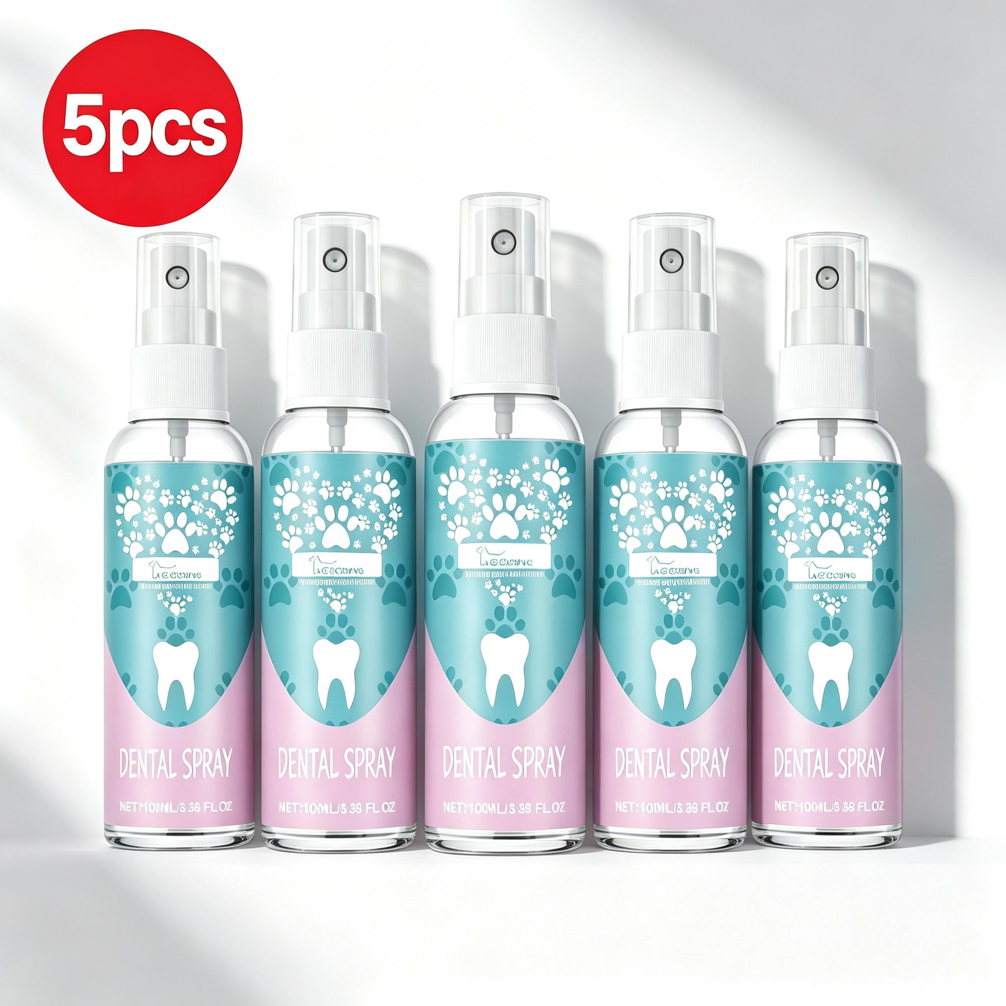 Zahnpflegespray für Haustiere Haustier Mundpflege und Zahnpflegespray zur Entfernung von Flecken und Vergilbung 100mlx5