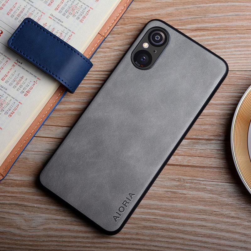 Ledertasche für Sony Xperia 5V 1 10 V 5 IV 1 10 5 III Funda glatte Haptik langlebige Telefonabdeckung Coque Xperia 5 V licht grau