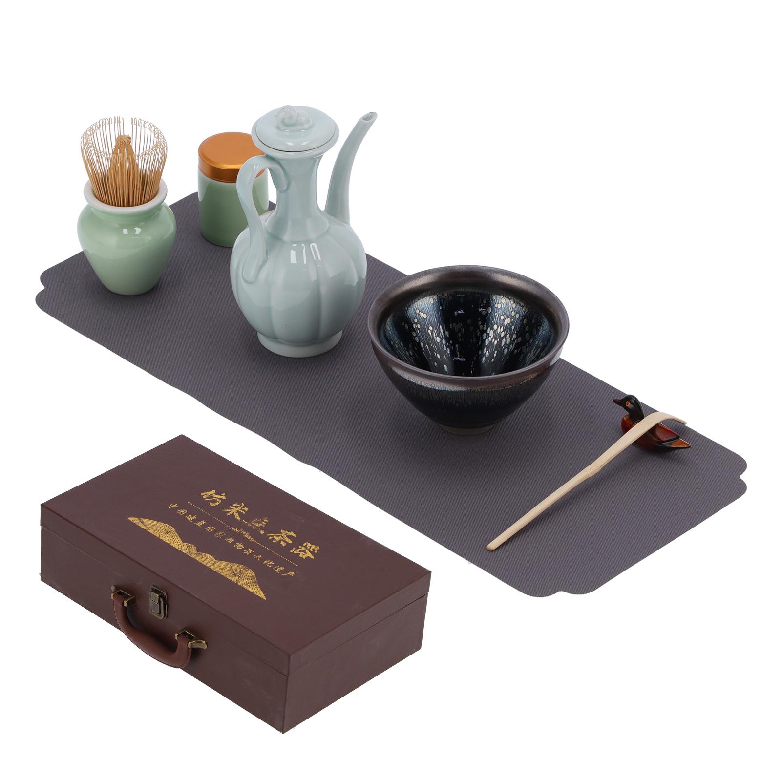 Matcha Tee-Werkzeugset Matcha Schale Besen Löffel Keramik Besenhalter Caddy Teetasse Matte Teezeremonie