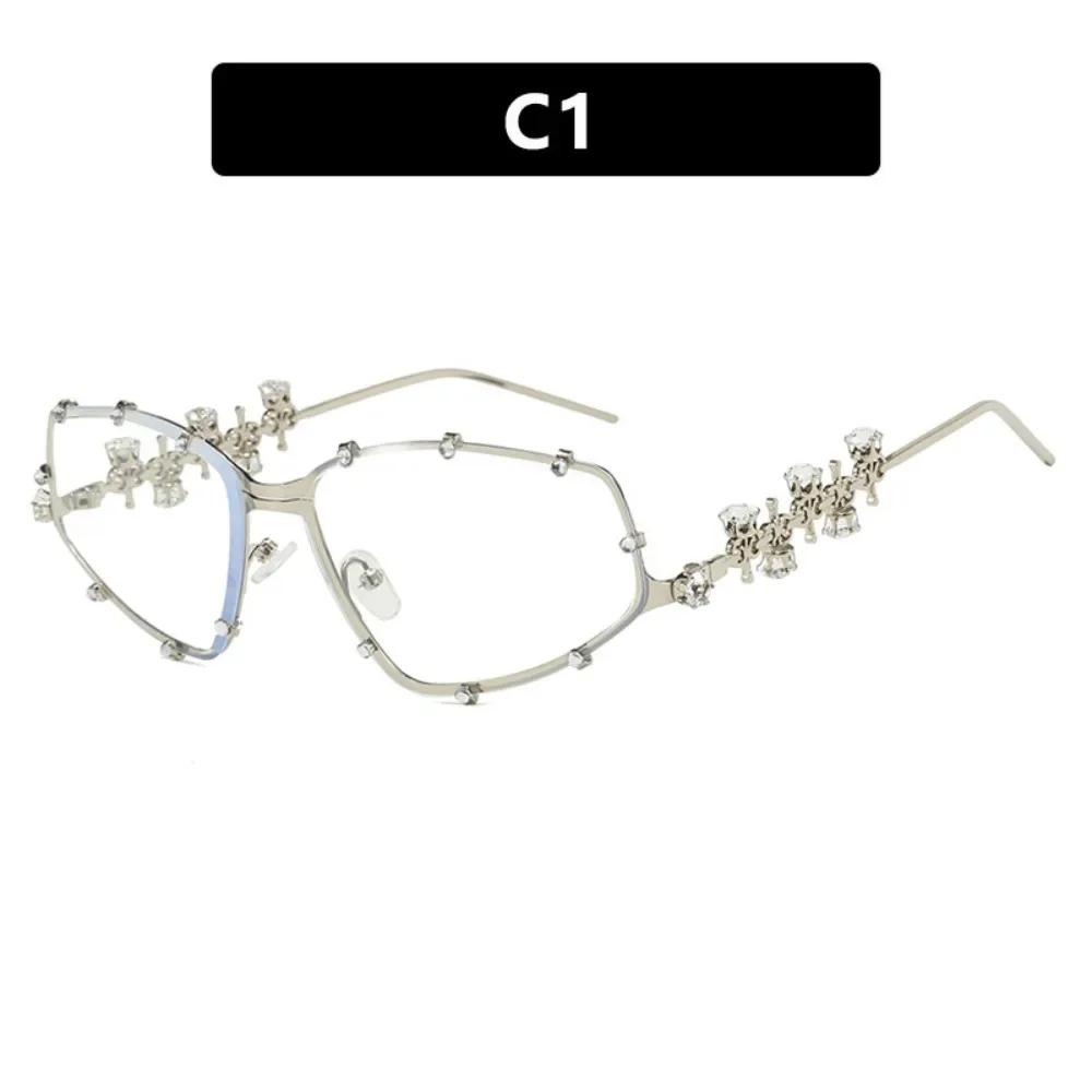 Modische Strassstein-Brille Damen Herren Übergröße Katzenaugen-Brille Metall Übergröße Ovale Sonnenbrillen-Gestelle Vintage Bling Party-Brille white