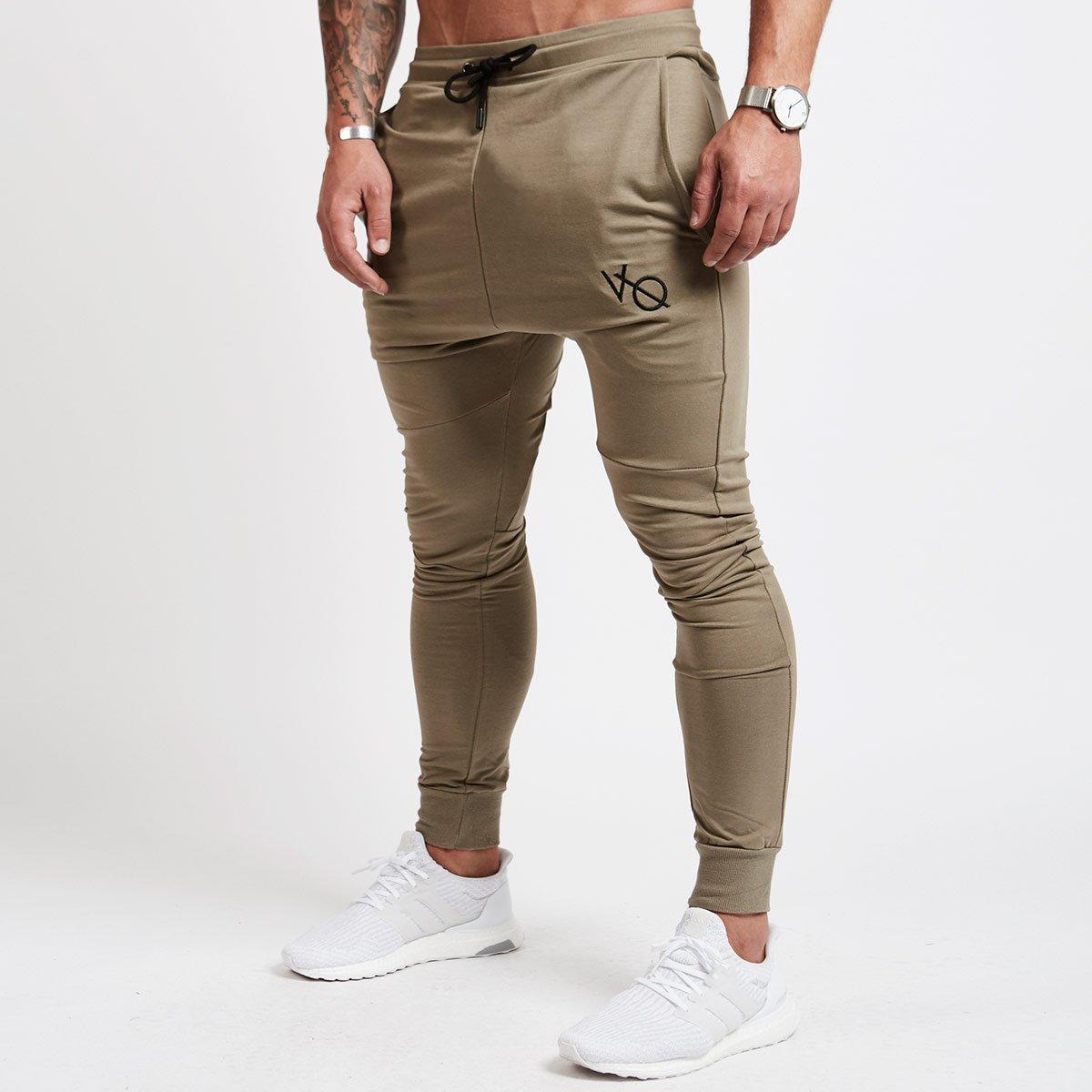 Herren Frühling Herbst Slim Fit Hose Fitness Lange Hose Stretch Baumwolle Sport Laufhose XL khaki
