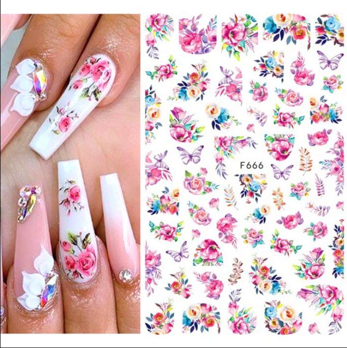 Luxus-Nageldesign, bunter Schmetterlings-Nagelaufkleber, 3D-Frucht-Blumen-Nagelkunst-Slider, geometrischer Nagelkunst-Zubehör-Aufkleber