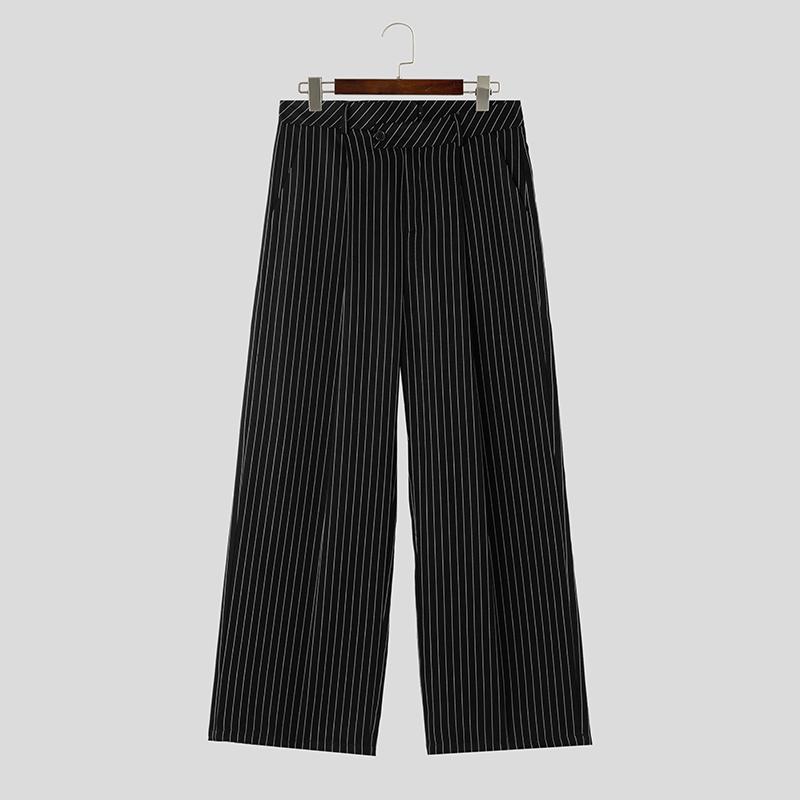 INCERUN Herrenmode High Waist Streifenhose Gerade Hose XL schwarz