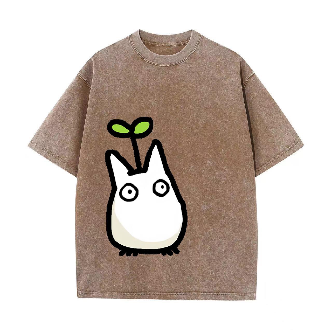 Retro Washed Vintage T-Shirt Studio Ghibli T-Shirt Totoro T-Shirt Herbst Winter Japanisches T-Shirt Anime Printing Herren T-Shirt M