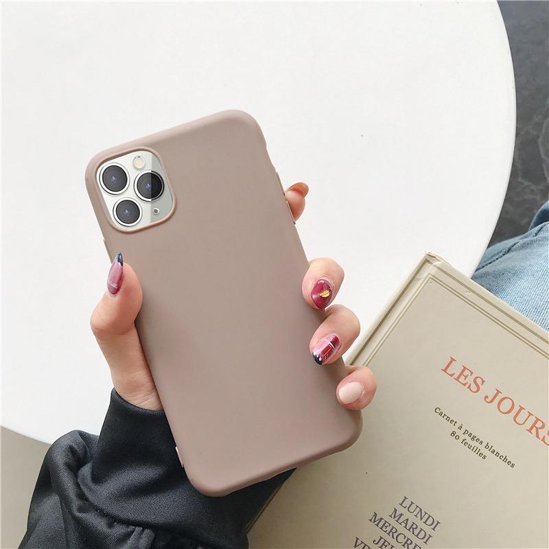 Einfarbige Silikonhülle für iPhone 12 i12 Mini IPHONE 11 i8 Plus 7 6 Softcover Candy Phone Cases für iPhone XS 11 Pro MAX XR X XS Max 12 Pro Max iPhone 12 Mini hellbraun