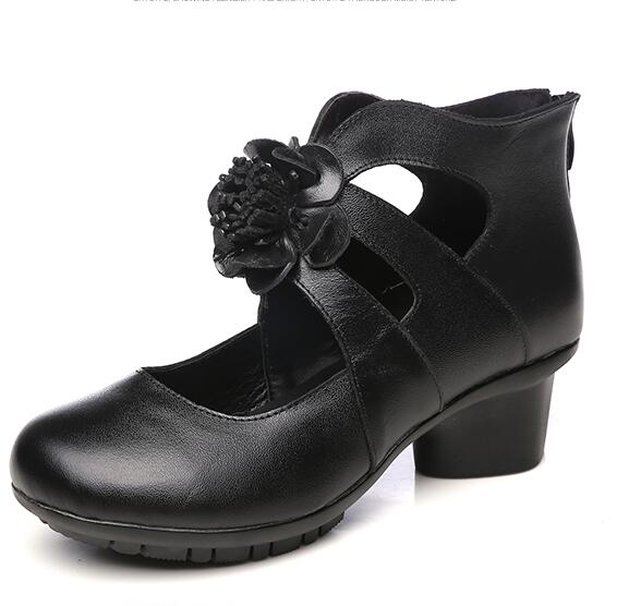 Mode GKTINOO Vintage Sommer Damen Schuhe Echtes Leder High Heel Schuhe 2025 Herbst Mode Schuhe Rutschfeste Weiche Sohle Damen Pumps 9 schwarz