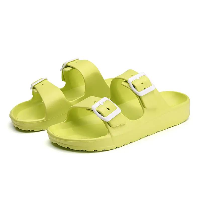 Damen-Sandalen mit doppeltem Schnallenriemen, einfarbige, offene Zehenpartie, rutschfeste EVA-Hausschuhe, Sandalen für drinnen und draußen 39 grün
