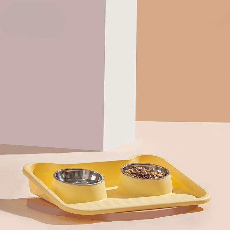 Hochwertiger Essteller mit Katzengesicht, auslaufsicherer Doppelnapf aus Edelstahl, Katzennapf und Hundenapf, multifunktionaler Futternapf für Haustiere, Hundezubehör 46*38*8.3cm beige
