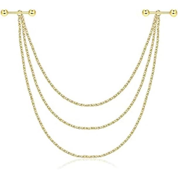 Frodete Edelstahl Nippel Schild Körper Ketten Anhänger Piercing Schmuck Barbell Ring Piercing Feste Kette Anhänger Frauen Männer Schmuck gold