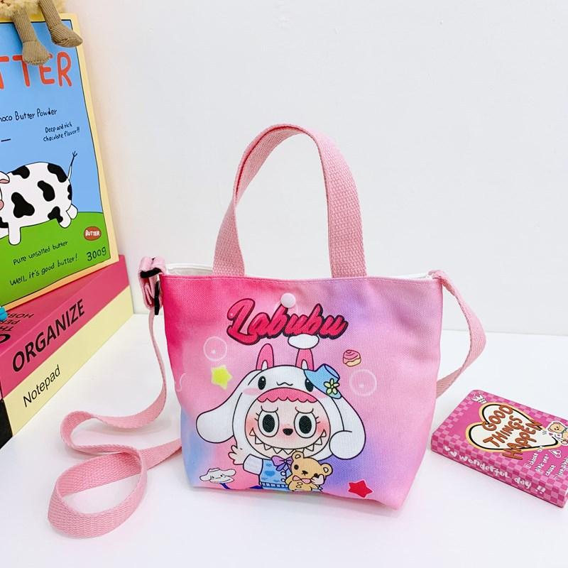Labubu Neue Cartoon Canvas Einkaufstasche Umhängetasche Niedliche Kleine Mädchen Handtasche Tasche Reise Freizeit Handtasche rosa