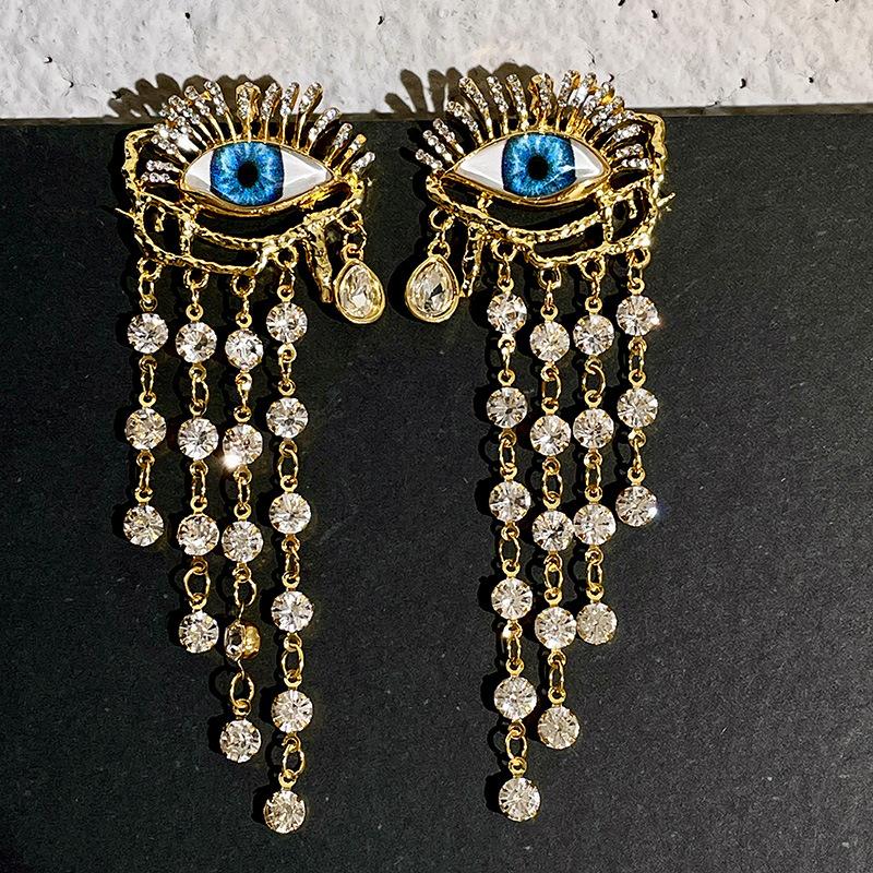Vintage Stil Damen Herren Augen Quasten Anhänger Kristall Schwerindustrie Ohrringe Schmuck Exquisite Rtro Dame Klassische Ohrringe gray