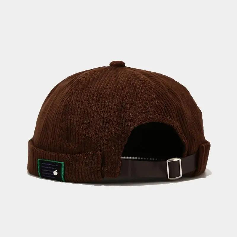 Vintage Docker Cap Schirmlose Mütze Atmungsaktive Beanie Mützen Corduroy Verstellbar Einfarbig Vermieter Matrosenmütze Herren und Damen 04 56-60cm wear braun