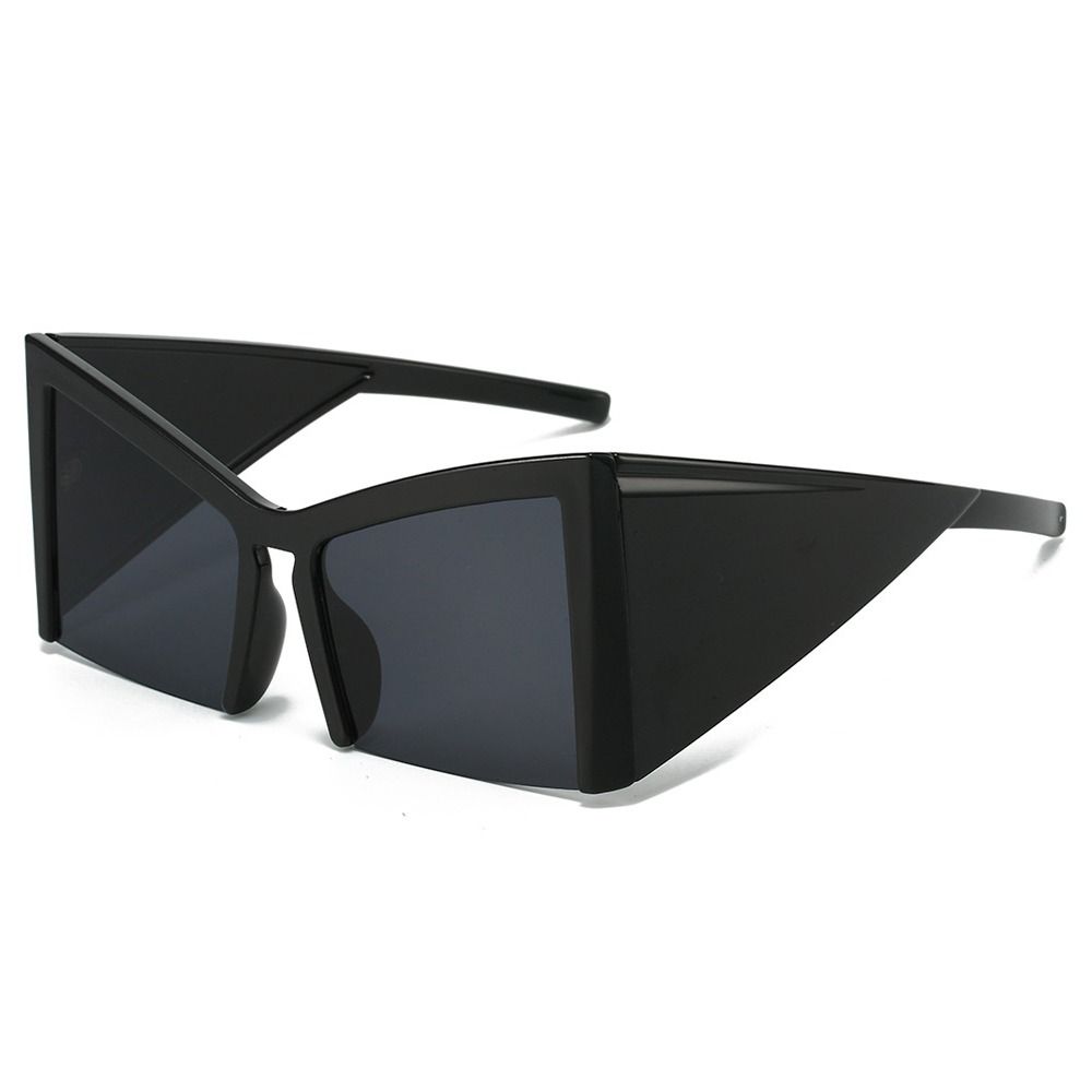 Halbrandige Cat-Eye-Sonnenbrille mit weitem Bein, trendige, übergroße, quadratische Sonnenbrille mit großem Rahmen, Punk-Sonnenbrille für Damen und Herren Black black