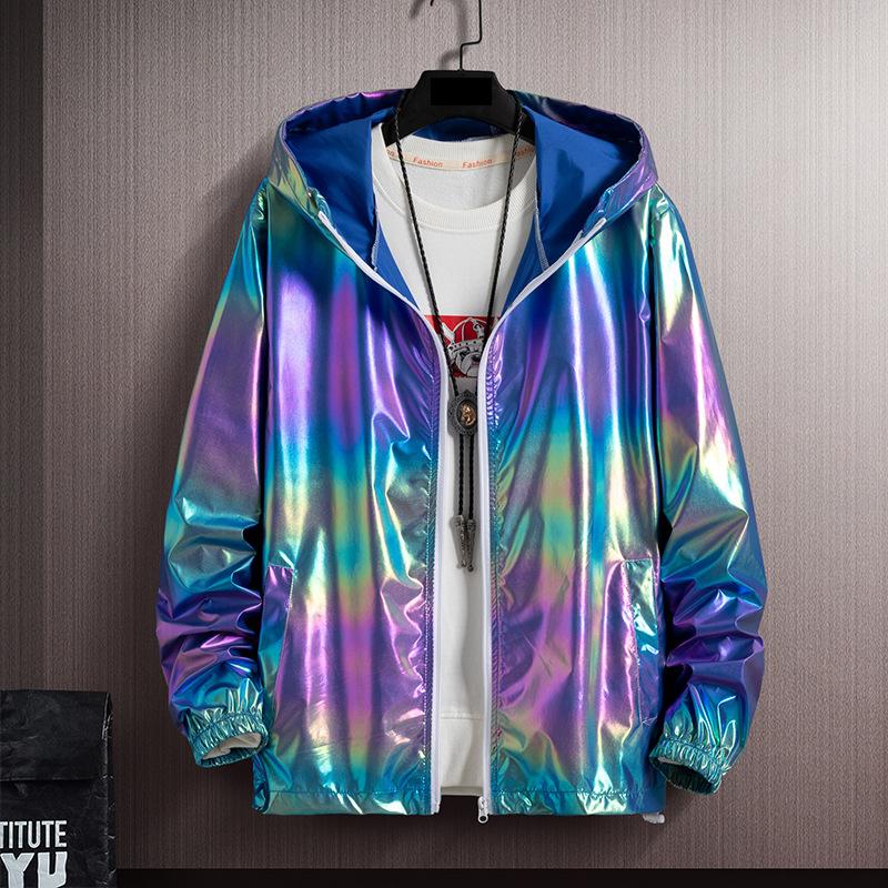 Übergroße Oberteile für Damen, Sommer, kühl, reflektierend, winddicht, Windjacke, modisch, mehrfarbig, wasserdicht, Regenmantel, Kapuzenmantel, Jacke für Damen XL blau
