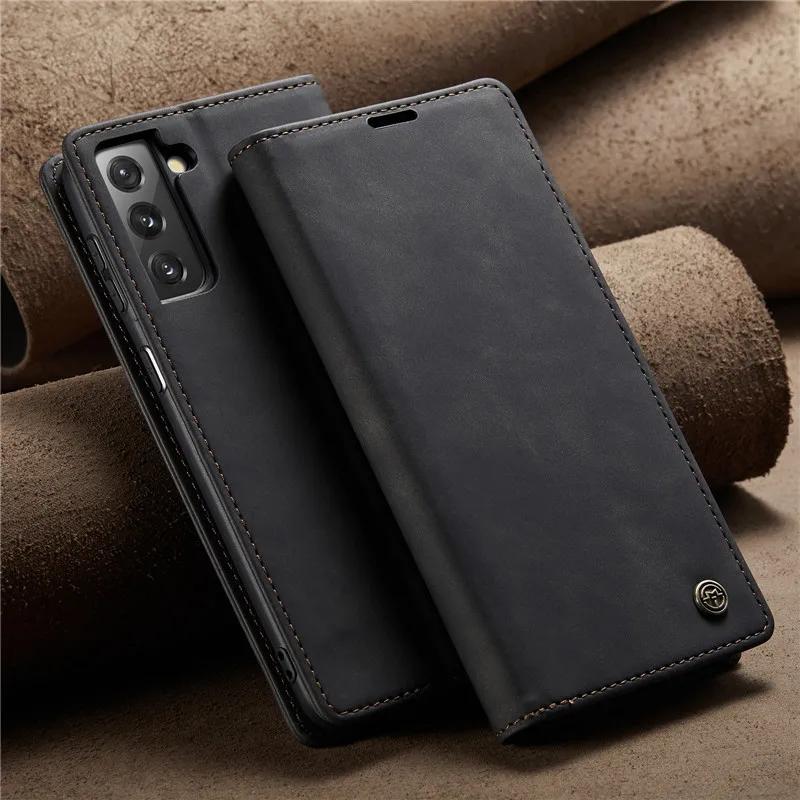 CaseMe Magnetische Klapp-Leder-Handyhülle Für Samsung Galaxy S25 FE S25 Edge S24 Plus S23 S22 S21 Ultra S20 S10 Brieftasche Kartenhalter Tasche Abdeckung Coque (Samsung S25 Edge) schwarz