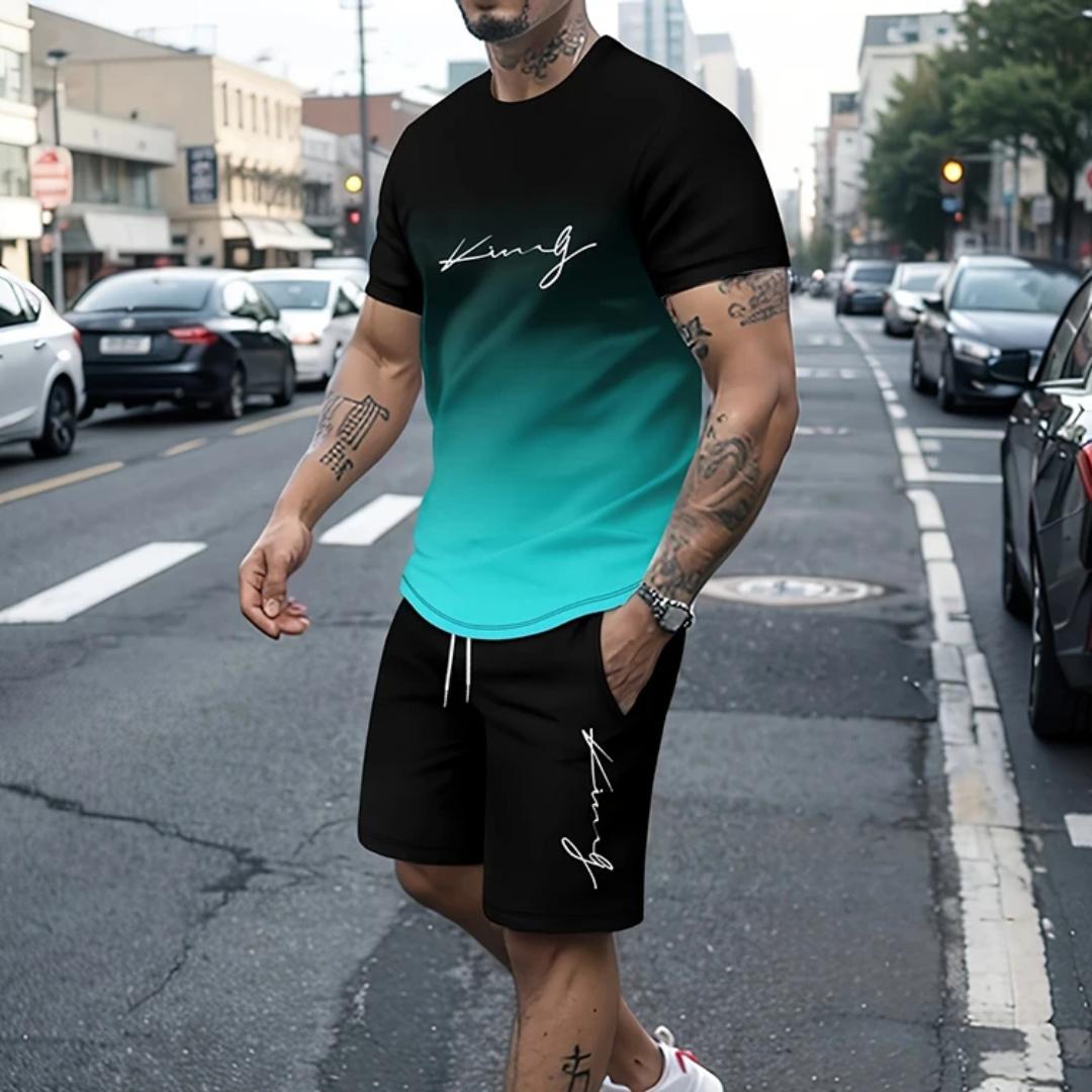 Sommer Herren Freizeitanzug Street Fashion Lockeres und Bequemes T-Shirt Outdoor Sport Laufshorts Neuartiger Textdruck M