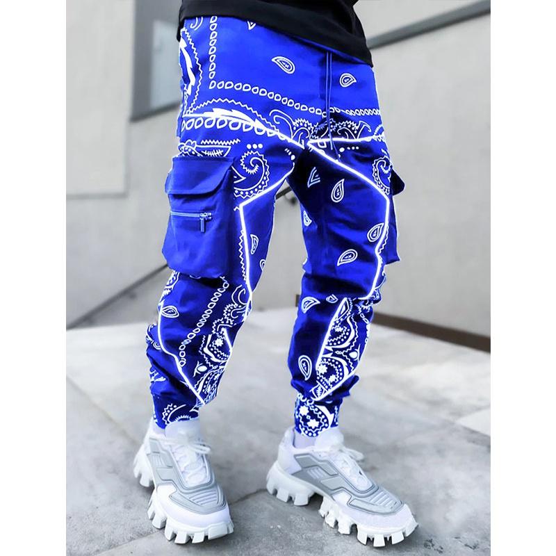 Männer Druck Hip Hop Hosen Männer Cargo Hosen Hosen Mode Streetwear Jogginghose für Männer Jogger High Street Lose Hosen M blau