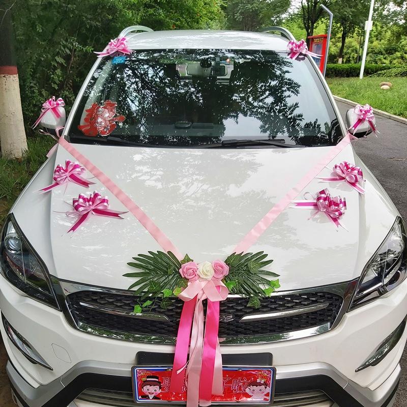 1Set Künstliche Blumen Pull Blumen Schleier Schleifen für Hochzeit Auto Dekoration Braut Auto Dekorationen Tür Griff Bänder Seide Blume