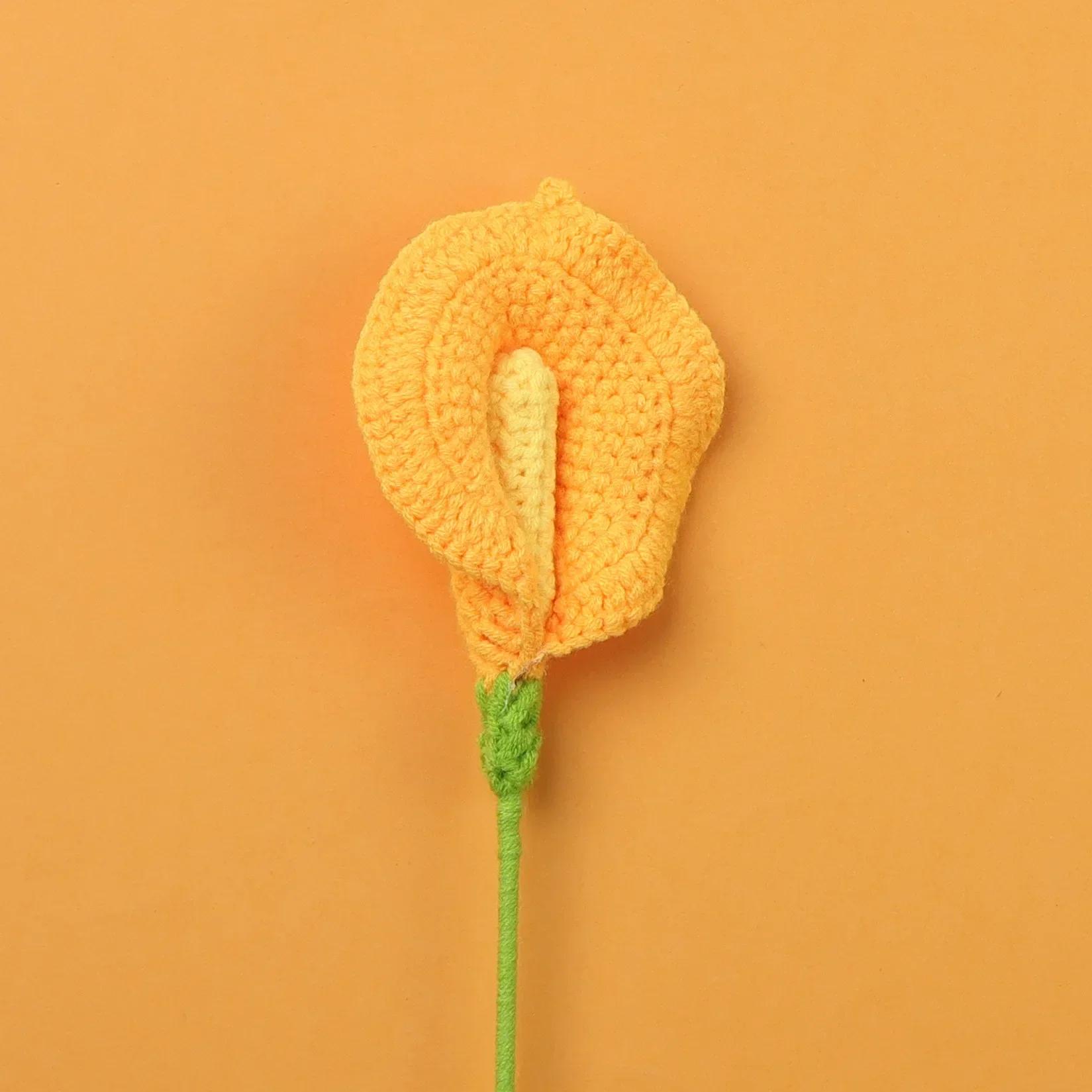 1P Cartificial Calla Gestrickte Blumen Häkeln Calla Lily Bouquet Kreative Künstliche Blumen Pflanzen Party Home Decor Geschenk orange