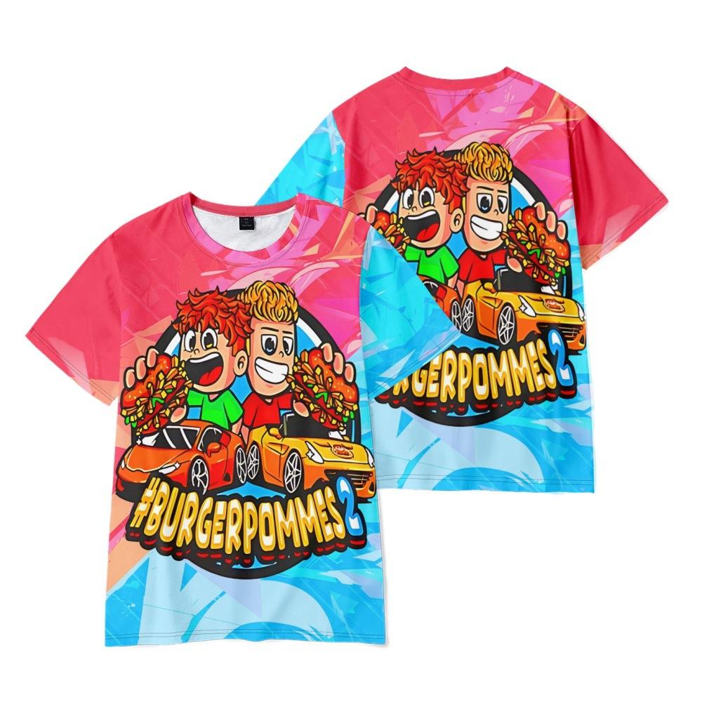 10 Farben Lustiges Burger Pommes ICrimax T-Shirt Damen Herren T-Shirt O-Ausschnitt Lässig Unisex Streetwear Mode Tee XXS rosa