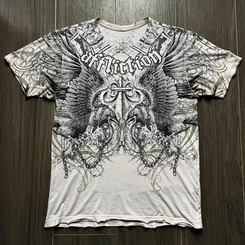 Sommer Amerikanisches Herren Gothic Engelsflügel Buchstaben Aufdruck Bequem und Atmungsaktiv Rundhals T-Shirt Outdoor Street Top S gray