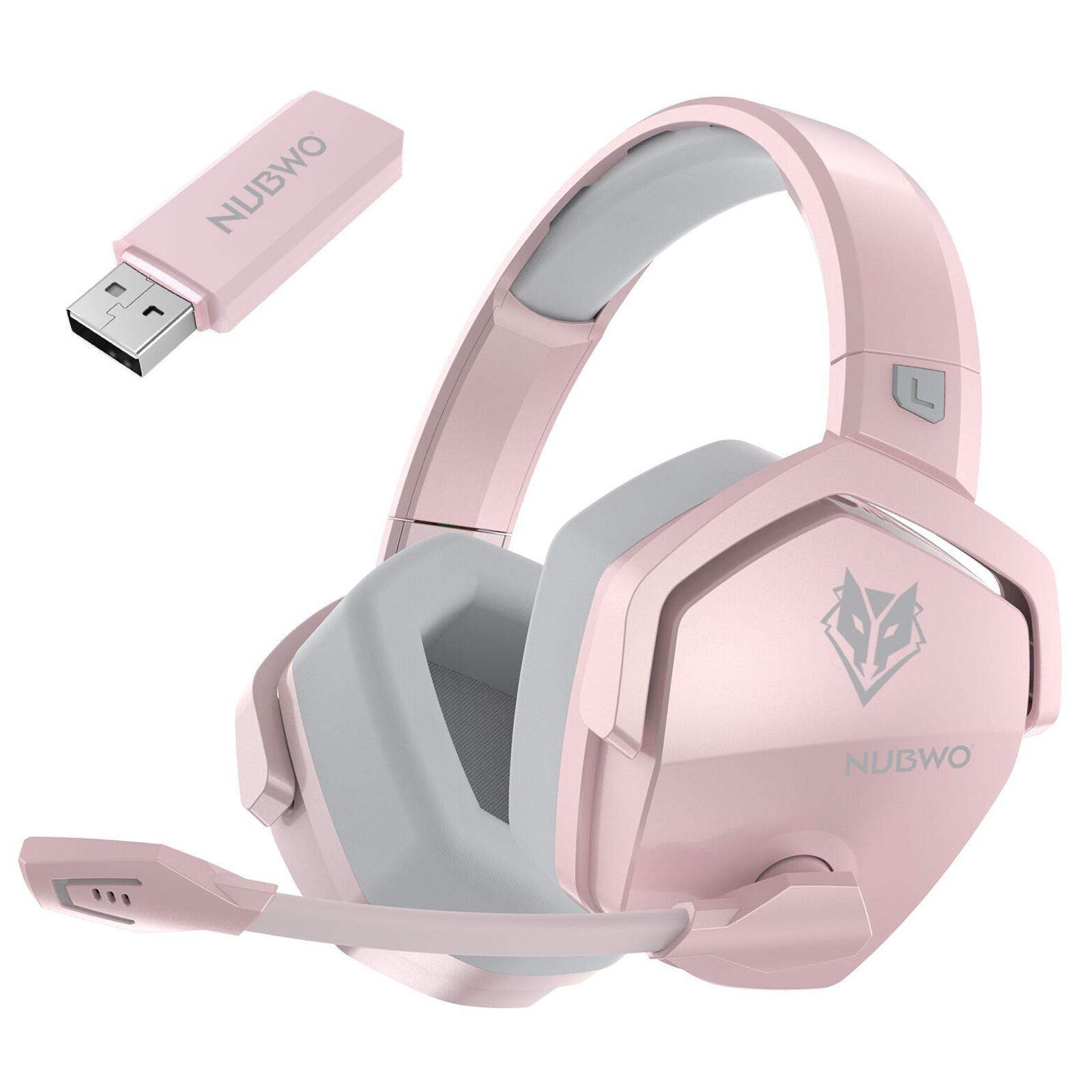 NUBWO G06 Kabelloses Gaming-Headset für PS5, PS4, PC, Laptop, Geräuschunterdrückung, Over-Ear-Kopfhörer mit Mikrofon rosa