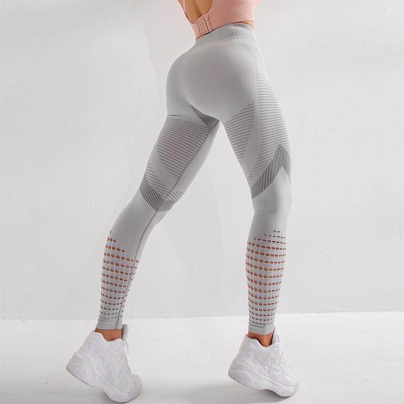 Frauen Hohl Yoga Hosen Hohe Taille Enge Hüfte Nahtlose Yoga Hosen Frauen Pfirsich Hüften Sport Freizeit Laufen Gym Hosen XL grau